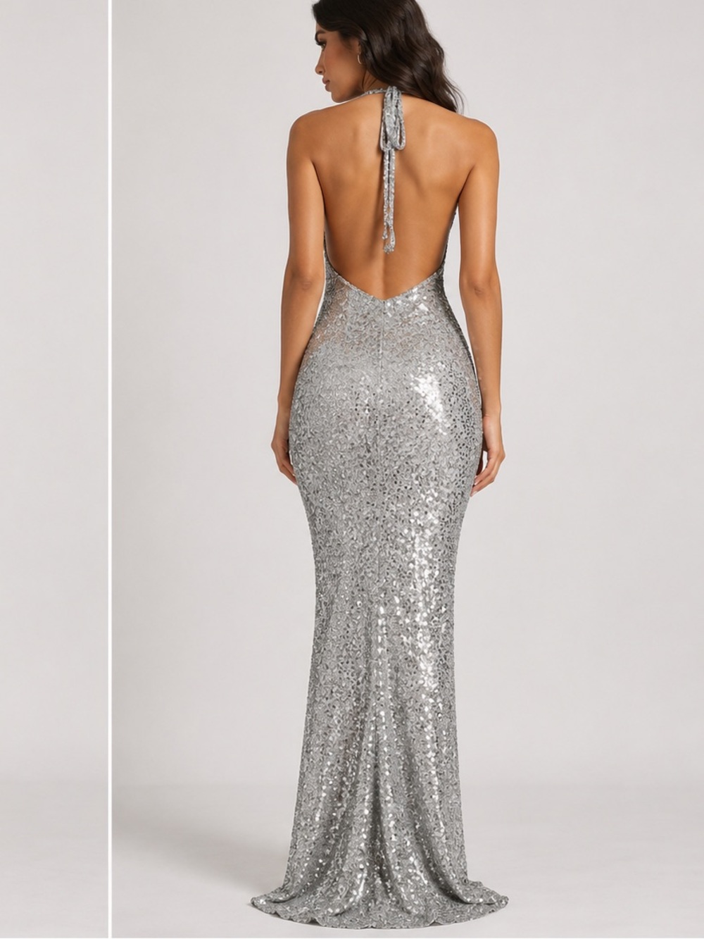 Babyboo Lorena Silver Lined Sequin Net Maxi Dress size Small - Picture 2 of 11